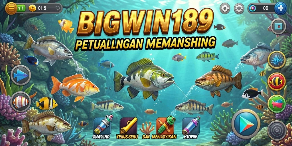 Screenshot utama BIGWIN189 menampilkan pemain yang menikmati momen memancing di lautan yang indah.