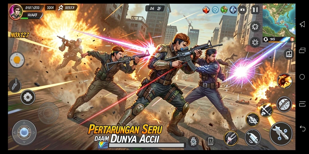 Tampilan gameplay NOX123 yang memukau dan mendebarkan.