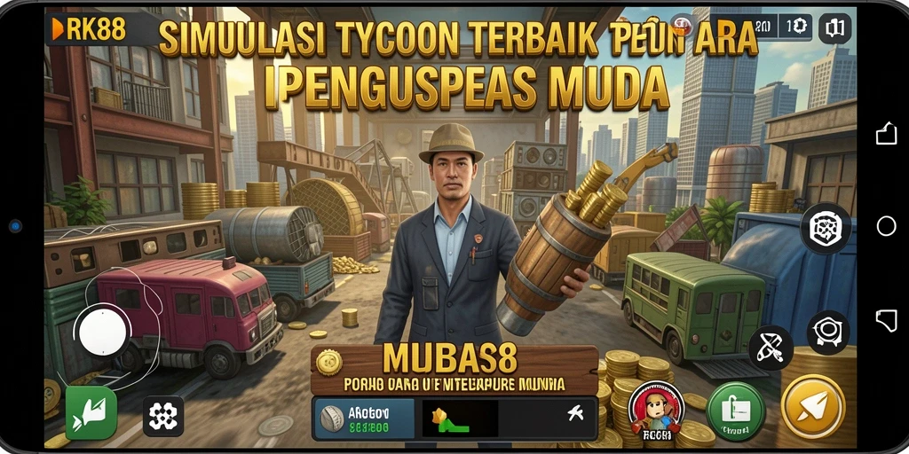 Tampilan gameplay RK88 di mana Anda mengelola bisnis impian.