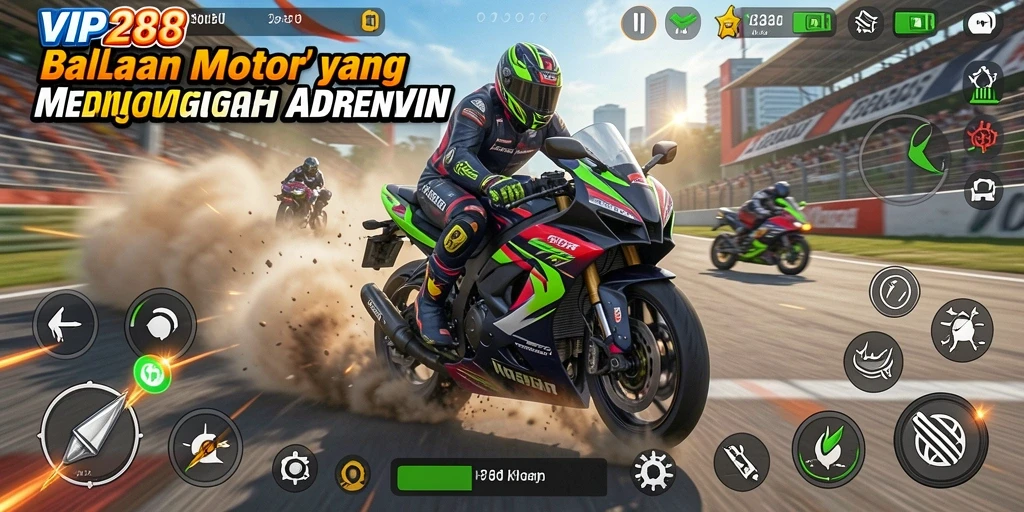 Gameplay VIP288 menunjukkan aksi balapan motor yang mendebarkan.